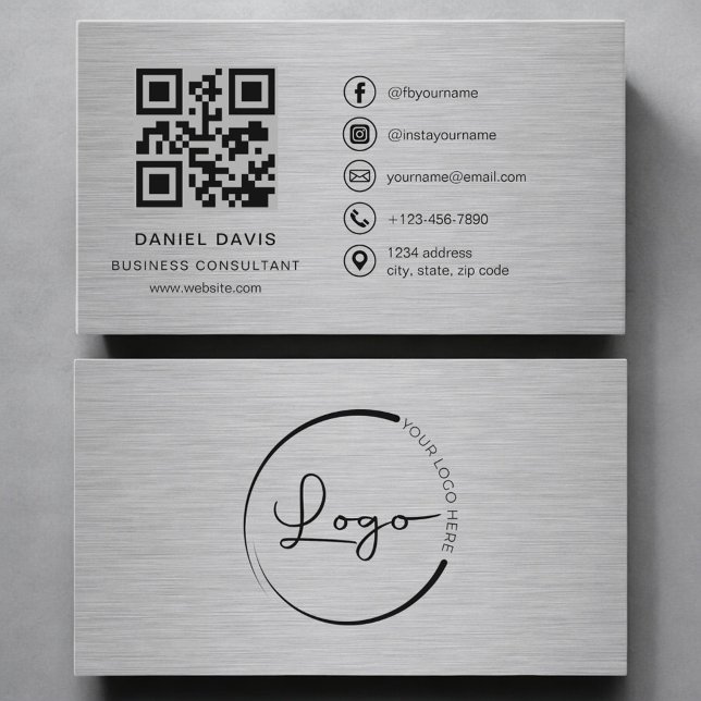 Carte De Visite Code QR métallique pour consultant en entreprise (Créateur téléchargé)