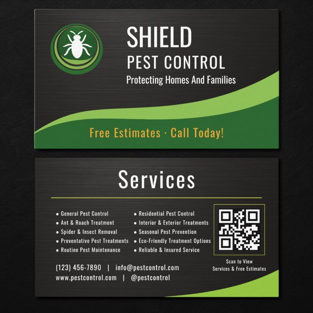 Carte De Visite Code QR métallique pour service de lutte antiparas (Créateur téléchargé)