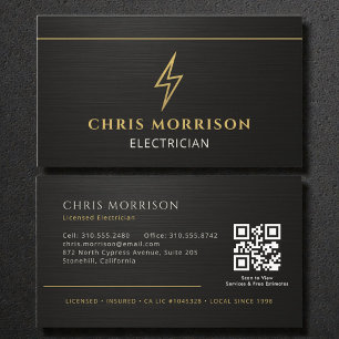Carte De Visite Code QR métallisé Électricien noir