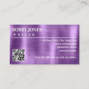 Carte De Visite Code QR métallisé élégant brossé violet