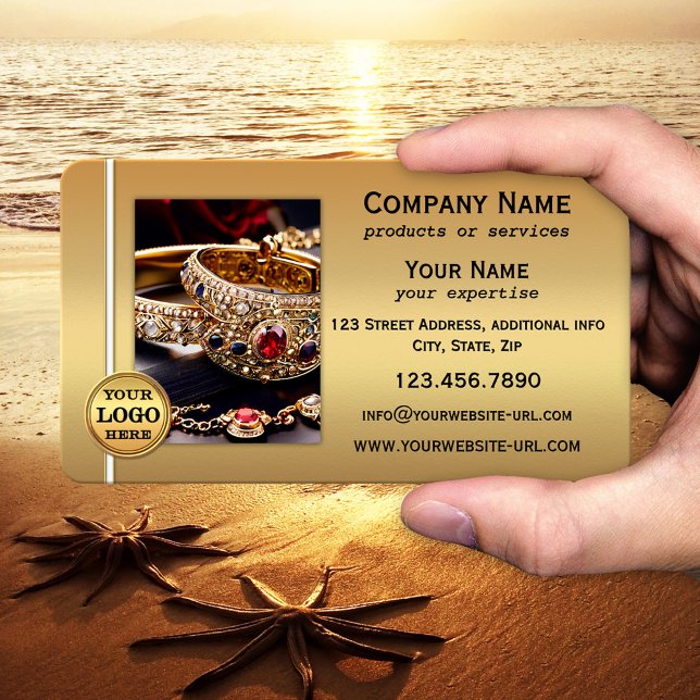 Carte De Visite Code QR métallisé or et Photo Professionnel  (A stylish yet simple business card in gold with your custom photo and QR code template)