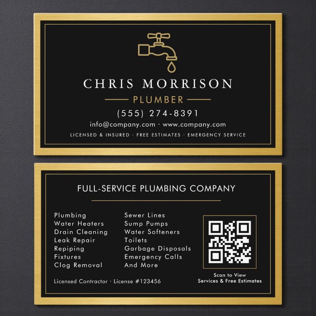Carte De Visite Code QR métallisé or noir pour entrepreneur en plo (Créateur téléchargé)