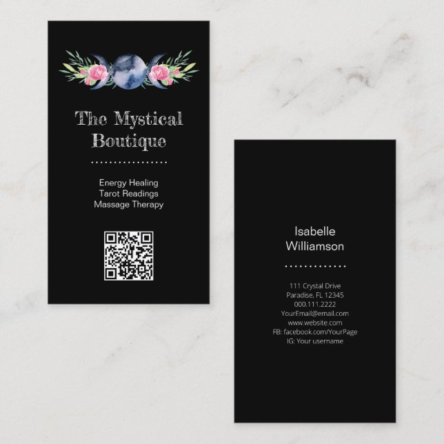Carte De Visite Code QR métaphysique céleste de déesse à trois lun (Devant / Derrière)