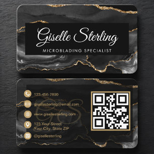 Carte De Visite Code QR Microblading Noir Or