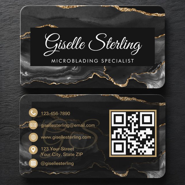 Carte De Visite Code QR Microblading Noir Or (Créateur téléchargé)