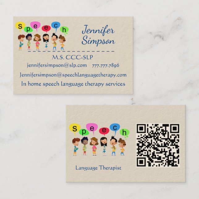Carte De Visite Code QR Mignons Enfants Dessin Animé Tenant des Mo (Devant / Derrière)