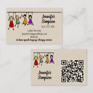 Carte De Visite Code QR Mignons Enfants Dessin Animé Tenant des Mo