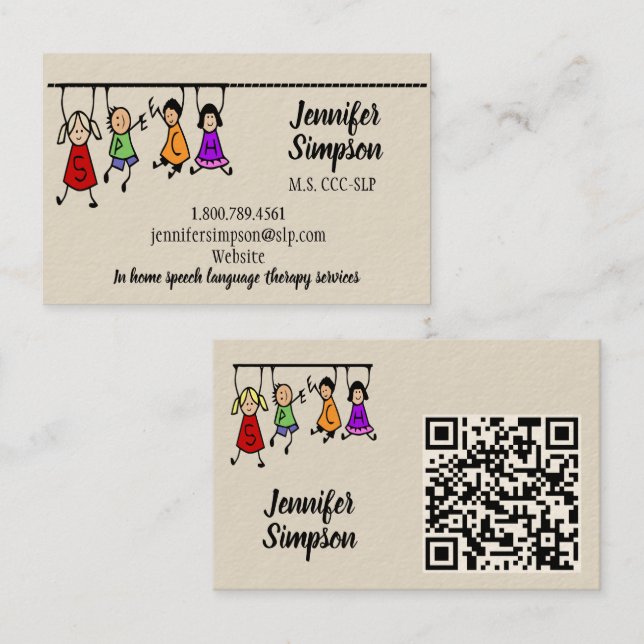 Carte De Visite Code QR Mignons Enfants Dessin Animé Tenant des Mo (Devant / Derrière)