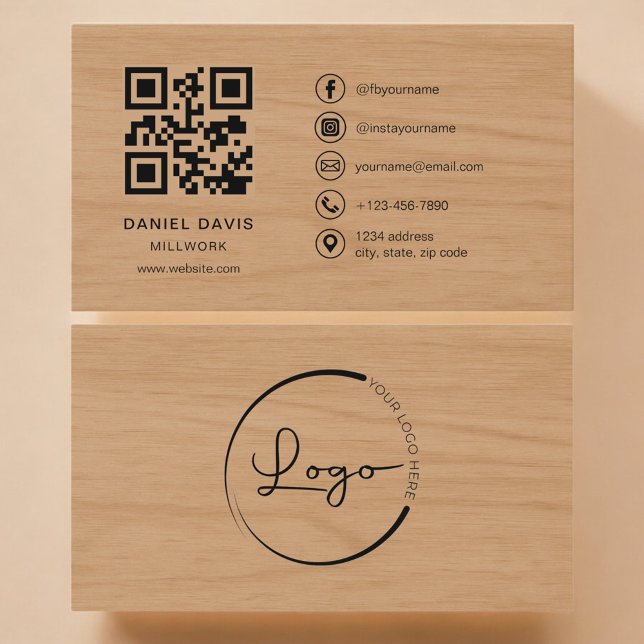 Carte De Visite Code QR Millwork Wood Professionnel (Créateur téléchargé)