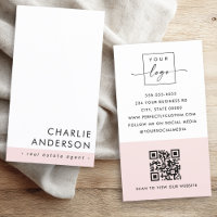 Code QR minimal moderne blaireau rose blanc vertic