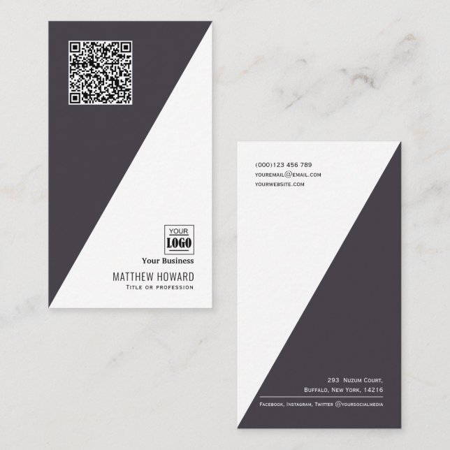 Carte De Visite Code QR minimal moderne Logo médias sociaux Entrep (Devant / Derrière)