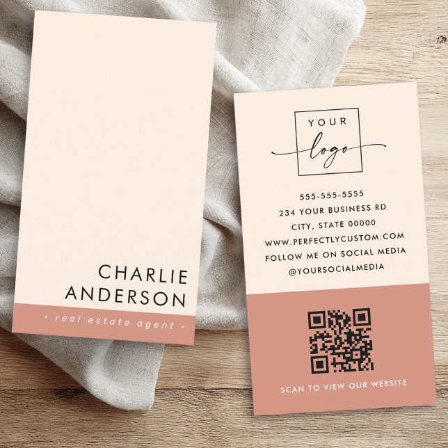 Carte De Visite Code QR minimal moderne terracotta brun vertical (Modern minimal QR code terracotta brown vertical Business Card)