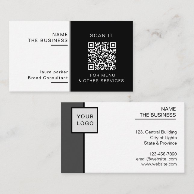 Carte De Visite Code QR minimal professionnel scannable pour promo (Devant / Derrière)