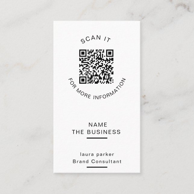 Carte De Visite Code QR minimal professionnel scannable pour promo (Devant)