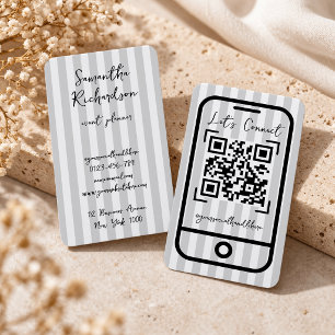 Carte De Visite Code QR minimaliste à rayures groovy manuscrit