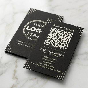Carte De Visite Code QR Minimaliste Art Déco Luxe Noir