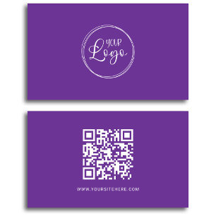 Carte De Visite Code QR minimaliste avec logo violet royal et blan