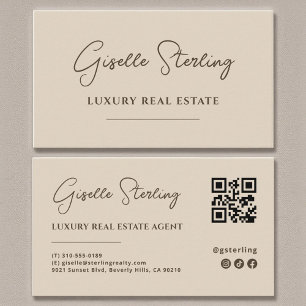 Carte De Visite Code QR minimaliste Beige neutre