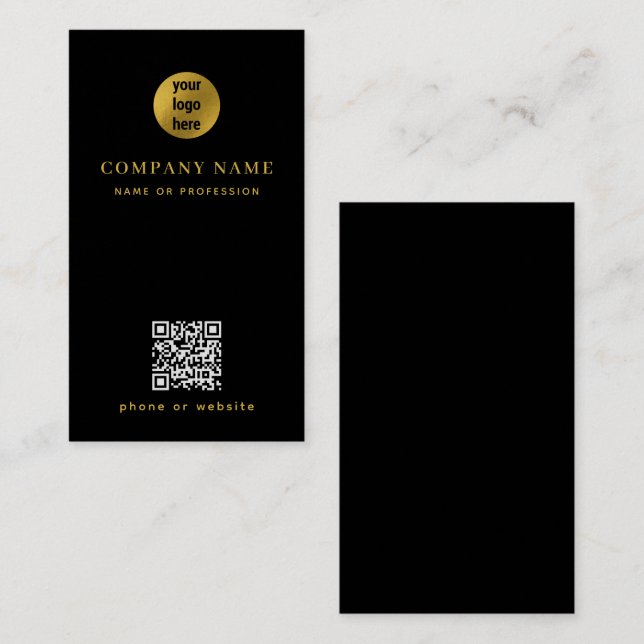 Carte De Visite Code QR minimaliste Black Gold (Devant / Derrière)