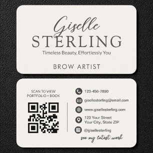 Carte De Visite Code QR minimaliste blanc pour artiste de sourcils