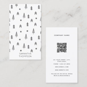 Carte De Visite Code QR minimaliste de la Forêt blanche noire d'hi
