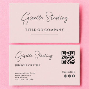 Carte De Visite Code QR minimaliste de l'entreprise de couleur ros