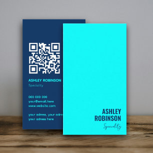 Carte De Visite Code QR minimaliste moderne cyan bleu professionne