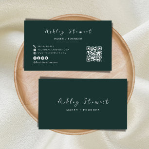Carte De Visite Code Qr minimaliste moderne foncé vert professionn