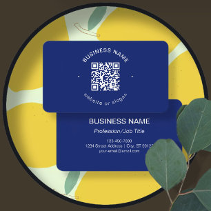 Carte De Visite Code QR minimaliste moderne simple   Bleu marine