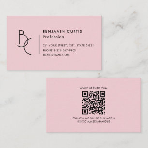 Carte De Visite Code QR minimaliste monogramme rose girly moderne