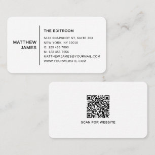 Carte De Visite Code QR minimaliste noir et blanc Simple Moderne