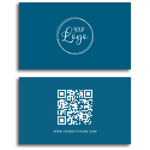 Carte De Visite Code QR minimaliste Ocean Blue et White