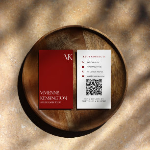 Carte De Visite Code QR minimaliste rouge élégant