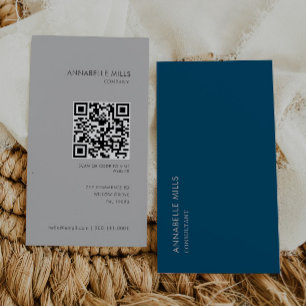 Carte De Visite Code Qr minimaliste vertical gris bleu consultant