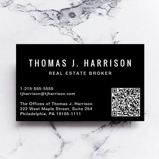 Carte De Visite Code QR minimum professionnel noir (Make connections and leave a lasting impression with our modern QR code black business card)