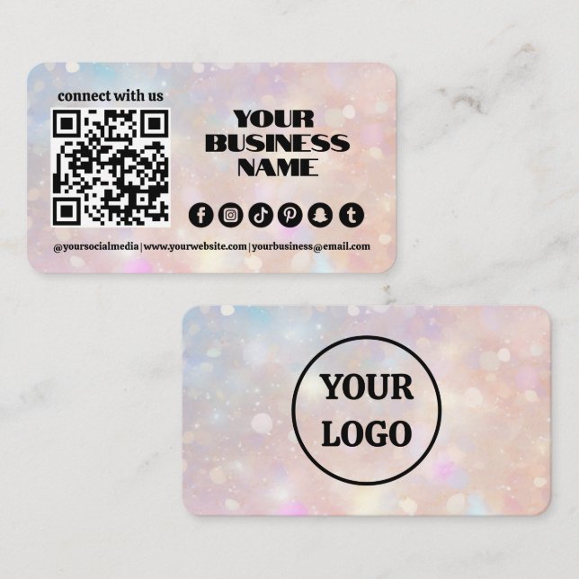 Carte De Visite Code QR Modern Pastel rose Lumière Flare (Devant / Derrière)