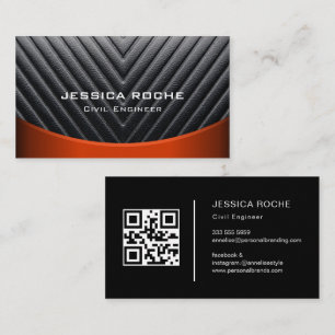 Carte De Visite Code qr moderne Black & Red Metal Ingénieur civil