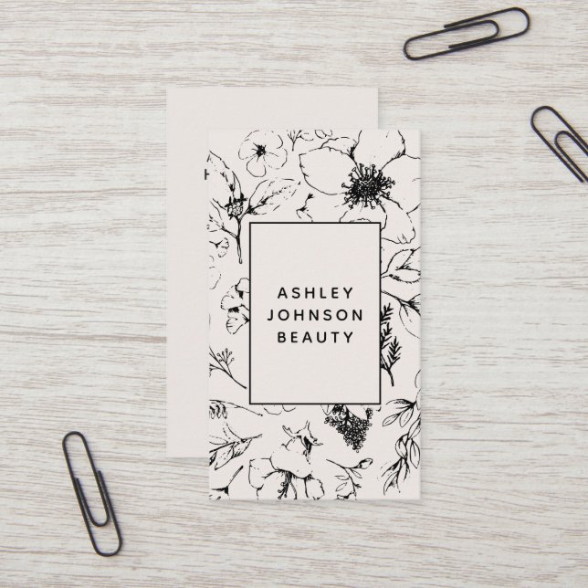 Carte De Visite Code QR moderne Botanique Blush et Noir (Devant/Arrière en situation)