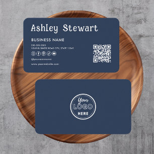 Carte De Visite Code Qr moderne Facebook Instagram Logo Navy Blue