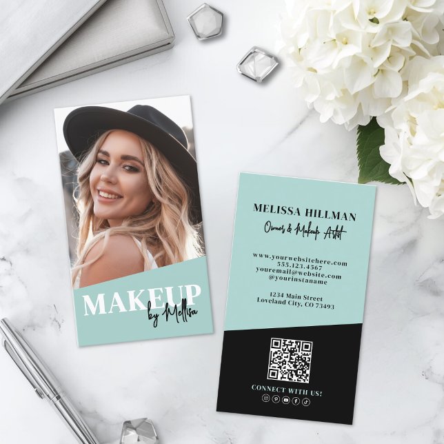 Carte De Visite Code QR Moderne Maquillage Photo Vertical (Modern QR Code Photo Makeup Vertical Business Card )