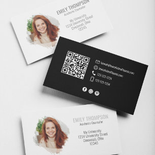 Carte De Visite Code QR moderne Médias sociaux Photo professionnel