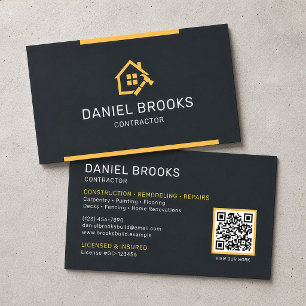 Carte De Visite Code QR moderne noir et or pour entrepreneur