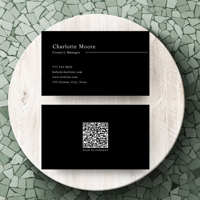 Carte De Visite Code QR moderne professionnel noir et blanc (Créateur téléchargé)