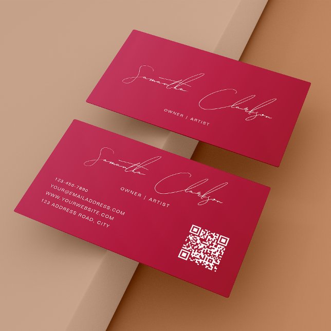 Carte De Visite Code QR Moderne Pur Rose Chaud Écriture Manuscrite (Créateur téléchargé)