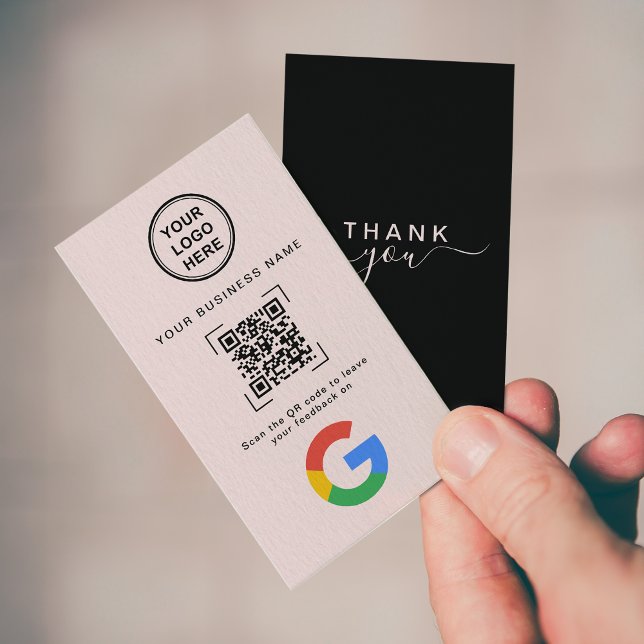 Carte De Visite Code QR Moderne Rose Pâle Avis Google (Créateur téléchargé)