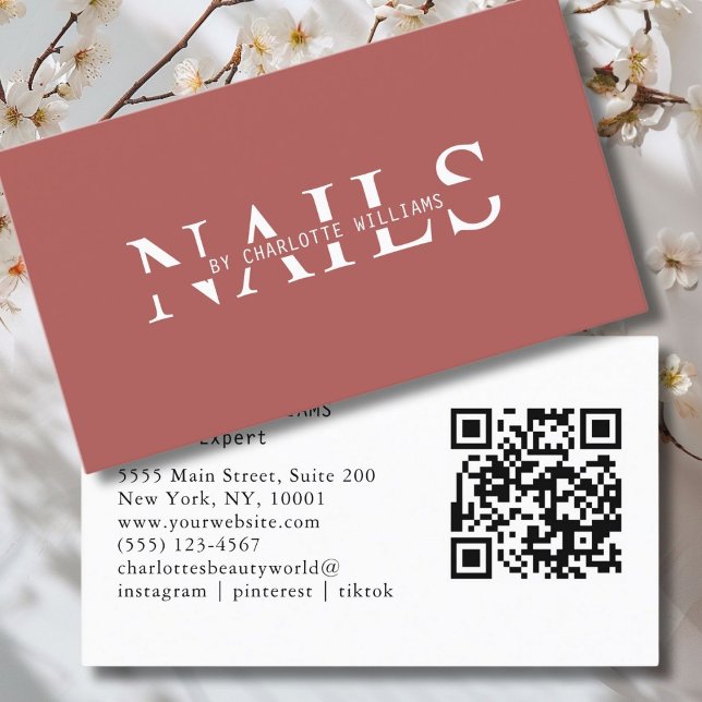 Carte De Visite Code QR moderne, rouge Brown (Modern, Red-Brown, QR Code Business Card. Perfect for Beauty, Nails, Lashes, Hair experts and more.)