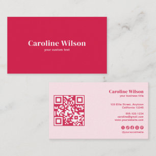 Carte De Visite Code QR moderne rouge et rose Social Media Girl