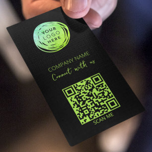 Carte De Visite Code QR Moderne Vert Fluorescent