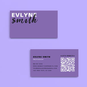 Carte De Visite Code QR moderne violet tendance Script noir et bla