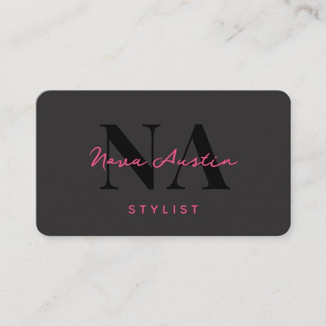 Carte De Visite Code QR Monogram Luxe Tendance Esthétique Rose Cha (Devant)